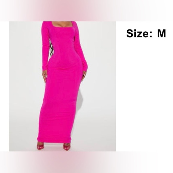 Fashion Nova Dresses & Skirts - Fashion Nova metallic Vibrant Pink Long Sleeve Dress